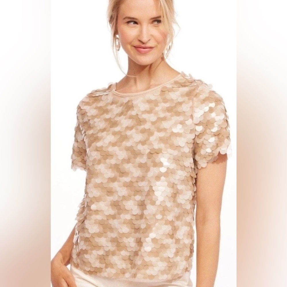 Anthropologie Eva Franco Beige Houndstooth Design Jumbo All blouse Over Tee S